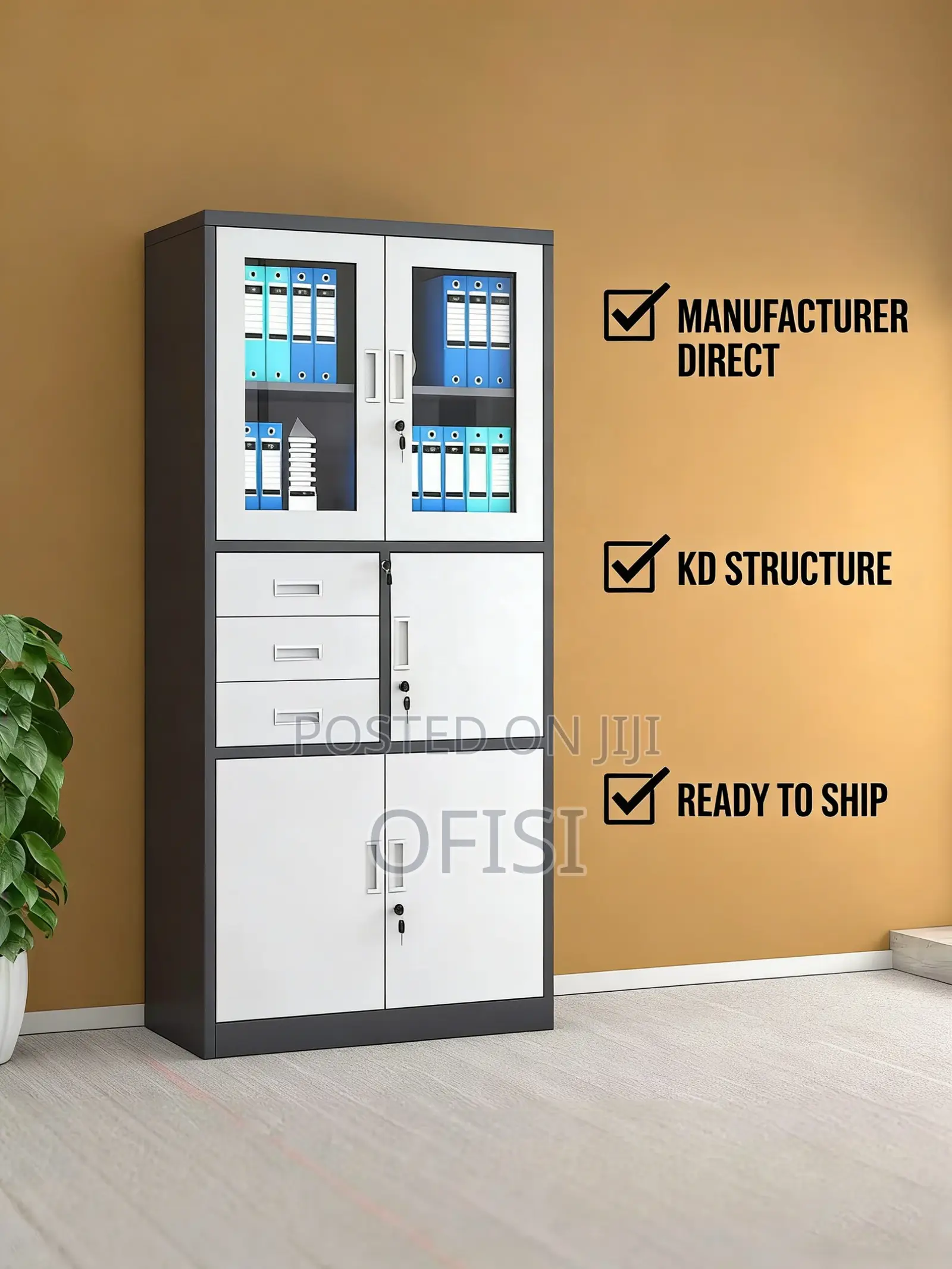 Office Cabinet; 2 Door Metallic Cabinet With Safe