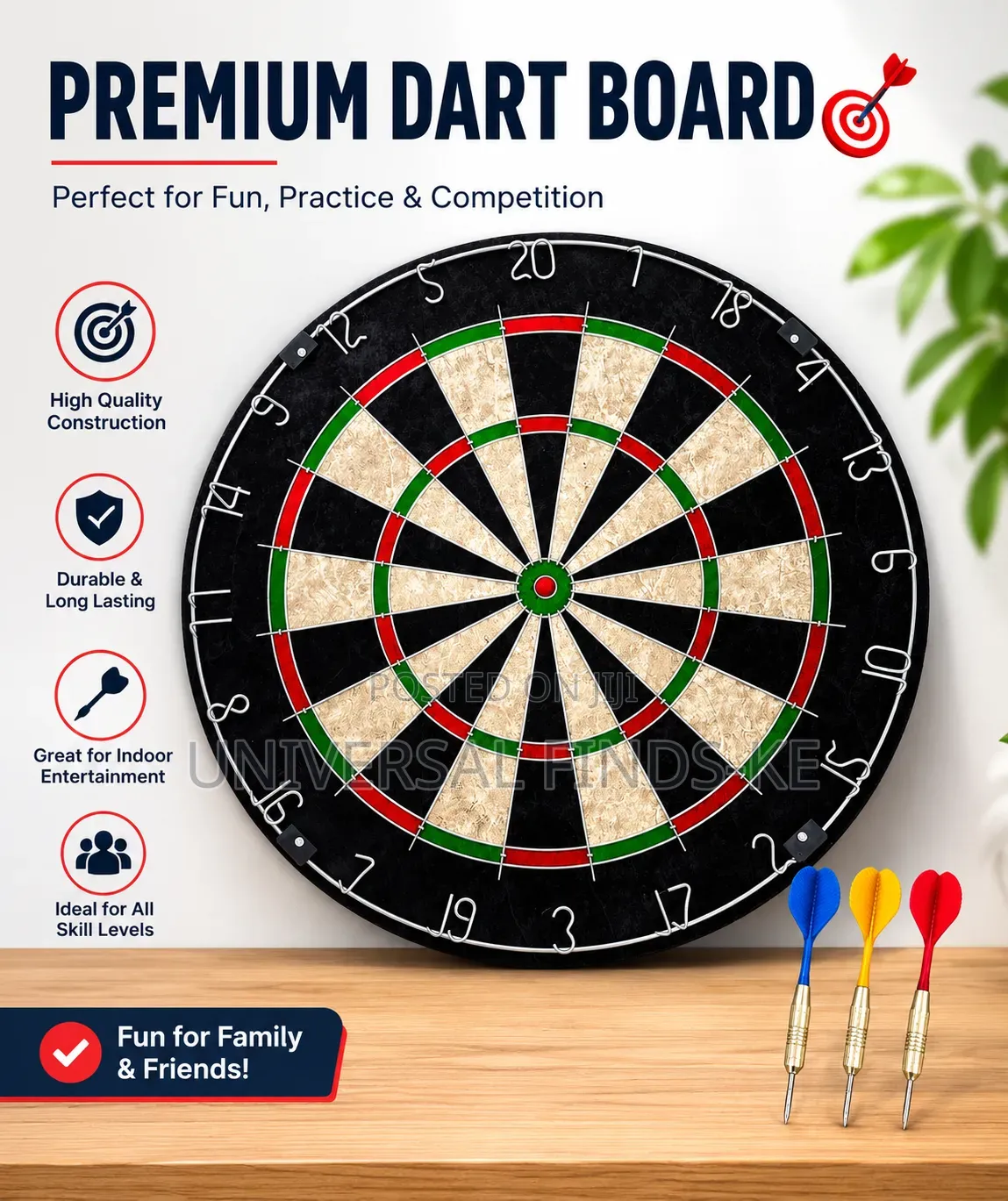Professional Dartboard Set With 3 Steel Tip Darts – Indoor Game Board