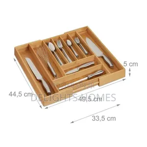 Multifunctional Big Bamboo Expandable Wooden Cutlery Drawer Organizer