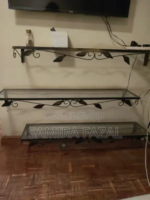 Wrought Iron Wall Self With Glass Leaf Shaped Accent .