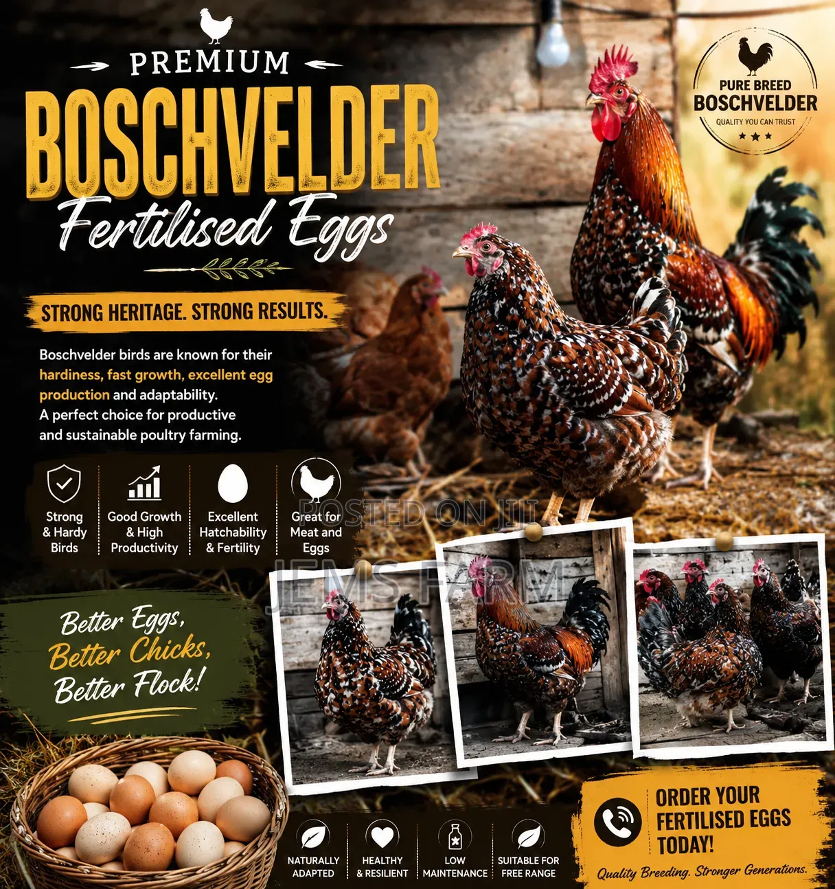 Fertilised Boschvelder Chicken Hatching Eggs