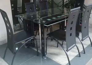 Executive 6 Sitter Glass Design Dining Table - Leather Seat