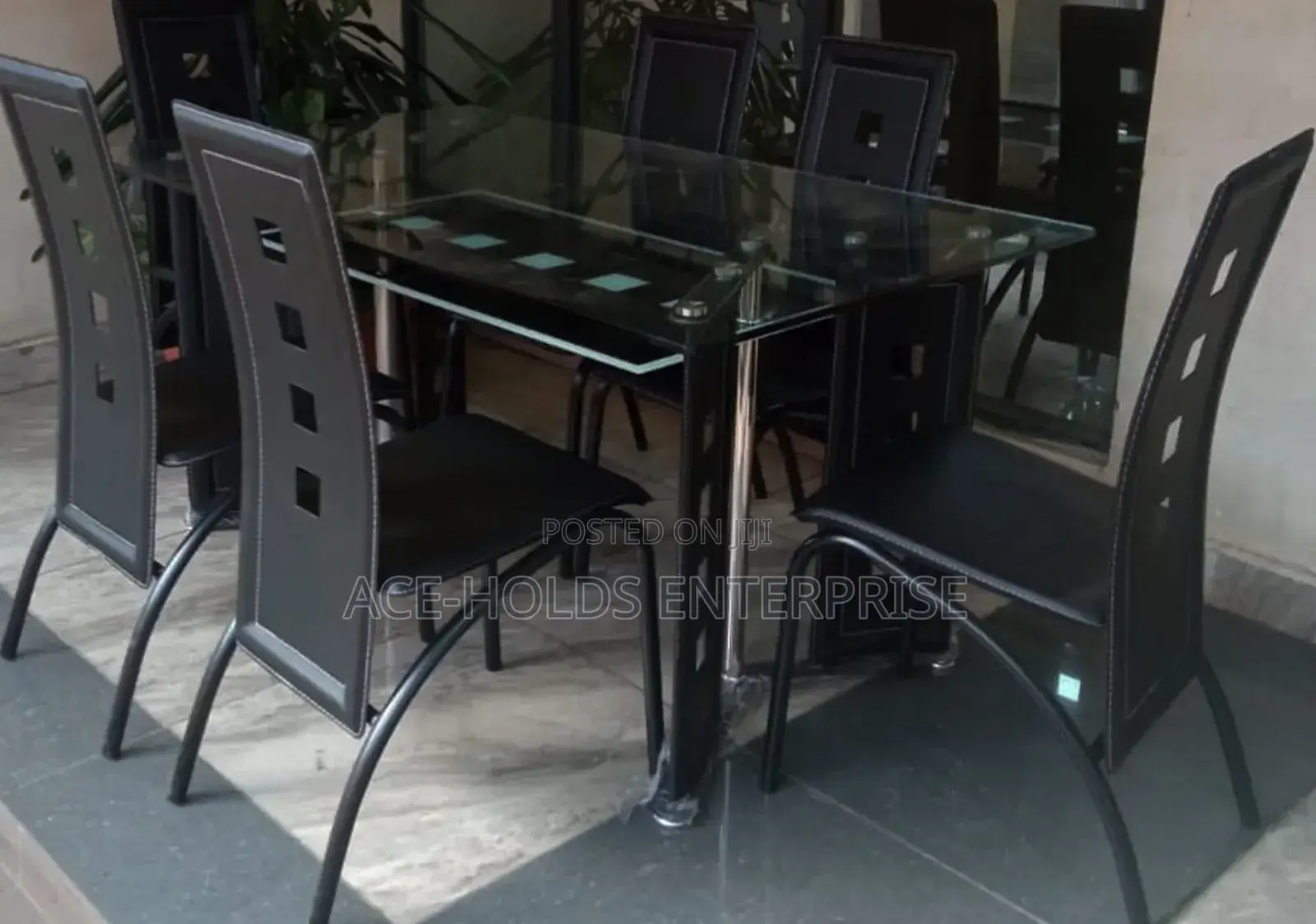 Executive 6 Sitter Glass Design Dining Table - Leather Seat