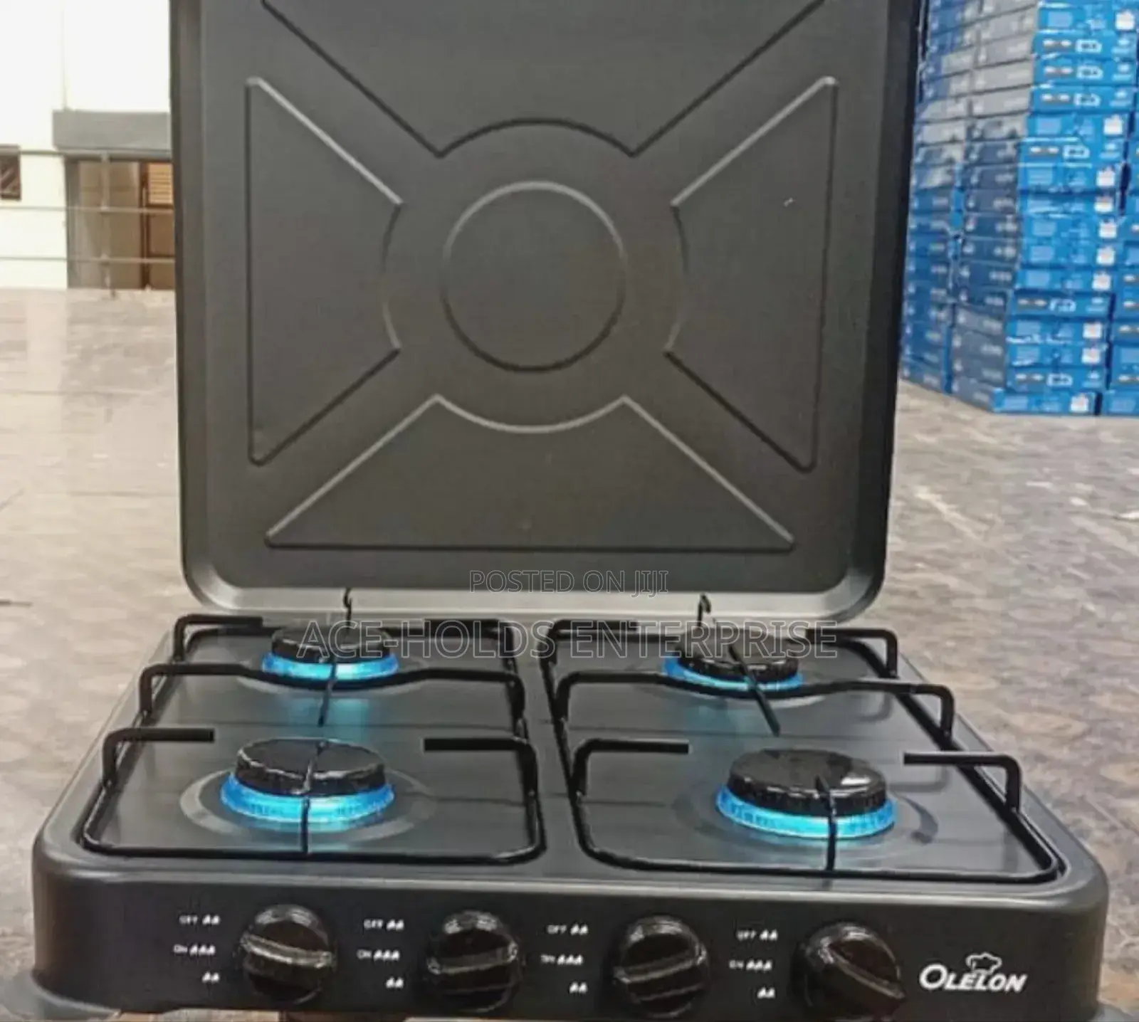 Olelon - 4-Burner Gas Stove Cooker With Cover Lid