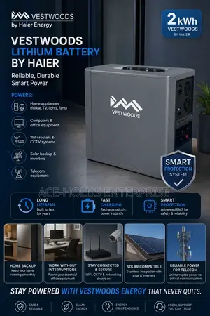 Vestwoods Lithium Battery by HaierReliable Durable Smart Power 2kwh