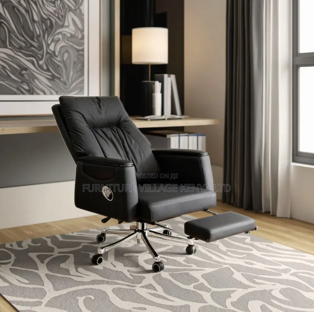Leather Swivel Chair With Reclining Footrest