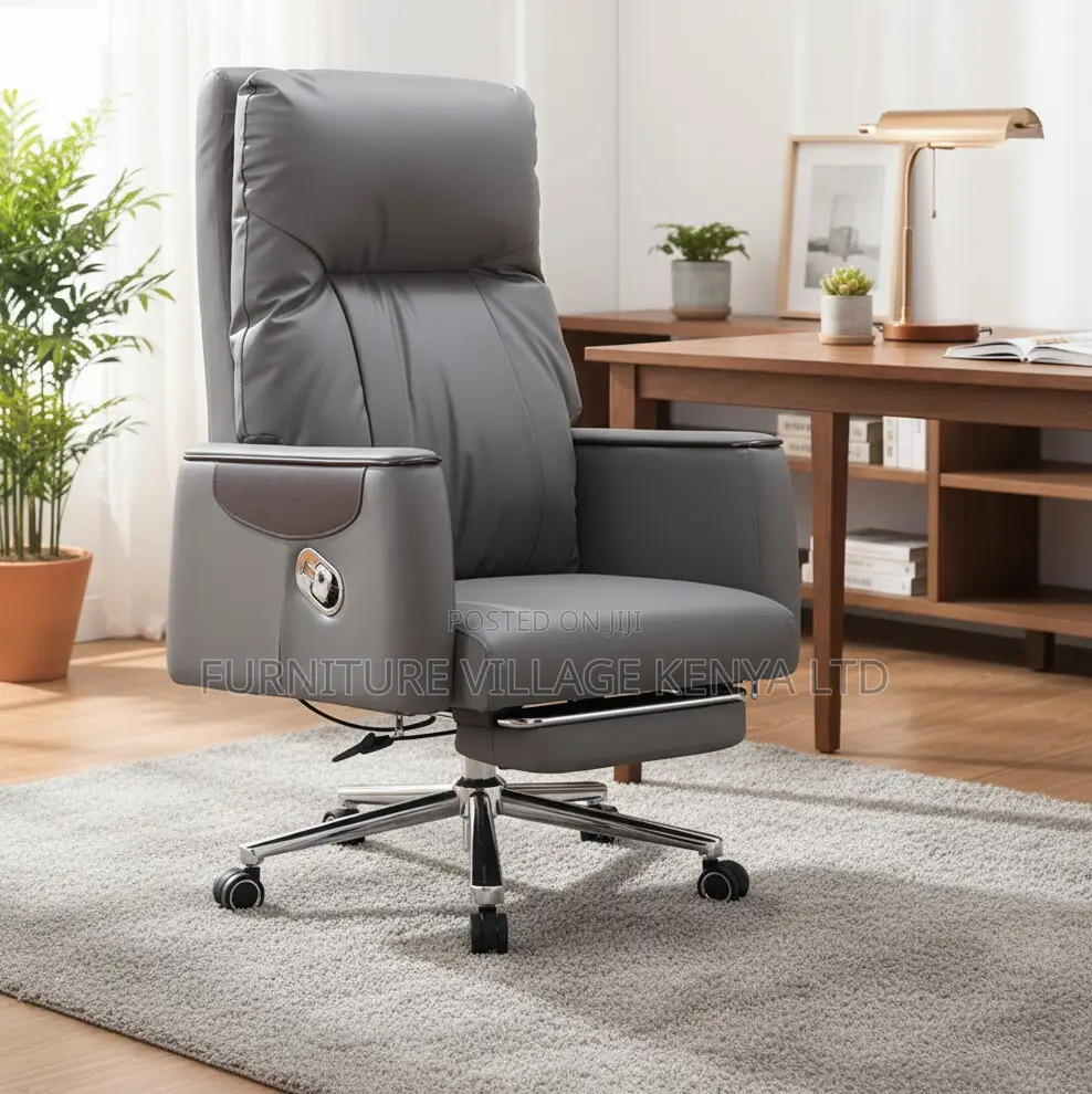 Leather Swivel Chair With Reclining Footrest