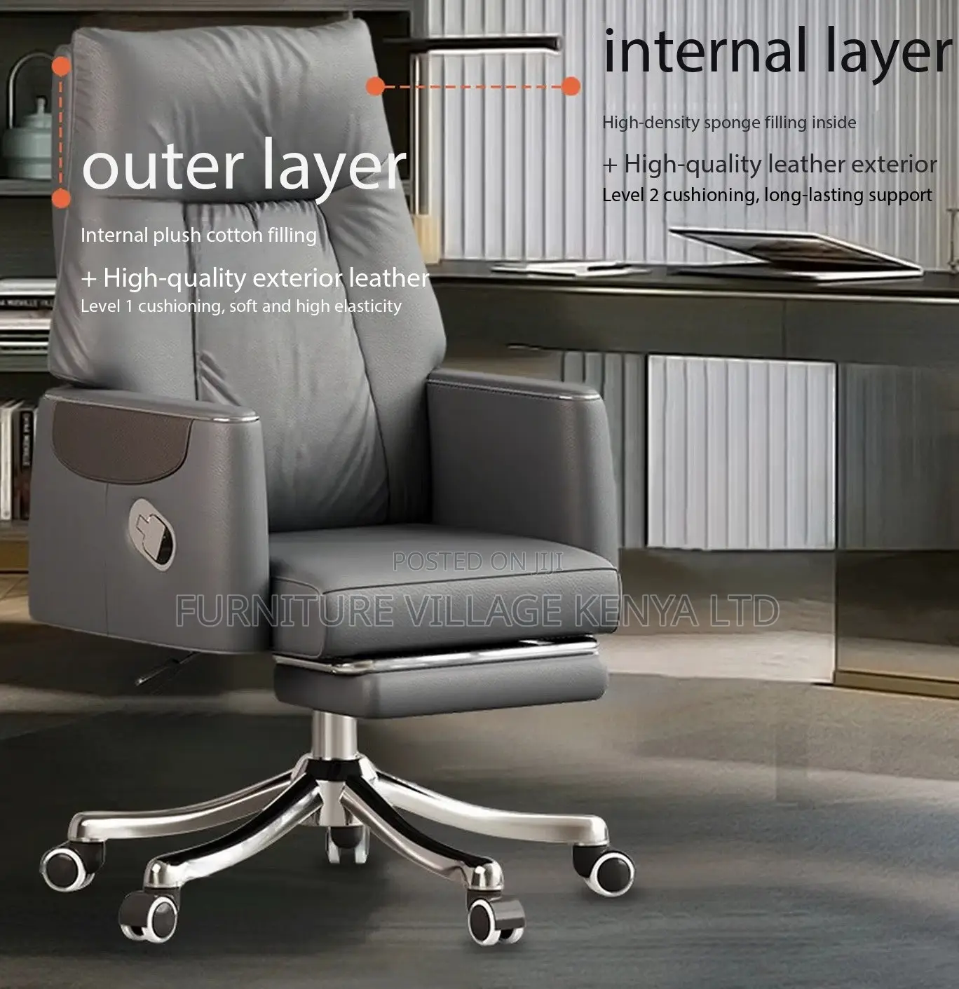 Leather Swivel Chair With Reclining Footrest