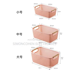 3pcs Extra-Large Plastic Mesh Storage Baskets With Bamboo Handles