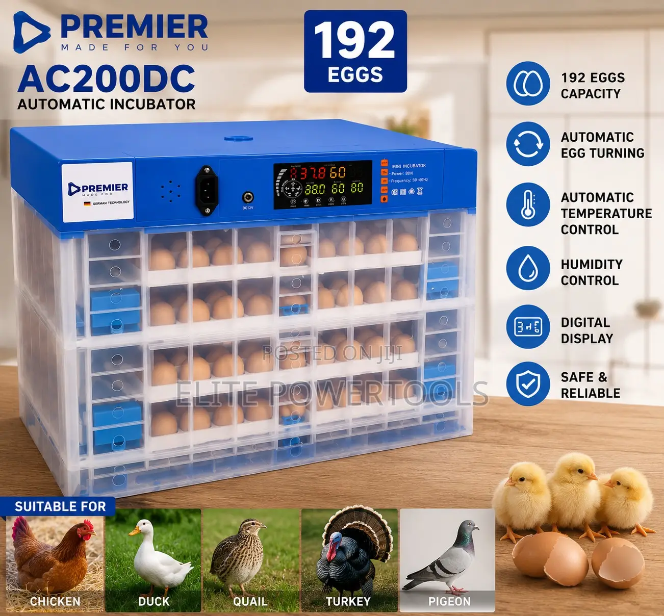 Premier 192 Eggs Automatic Egg Incubator With Auto Turning