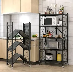 Spacious Foldable Kitchen Rack With Wheels