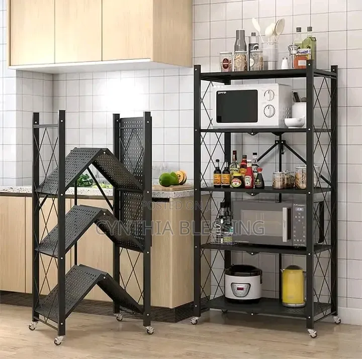 Spacious Foldable Kitchen Rack With Wheels