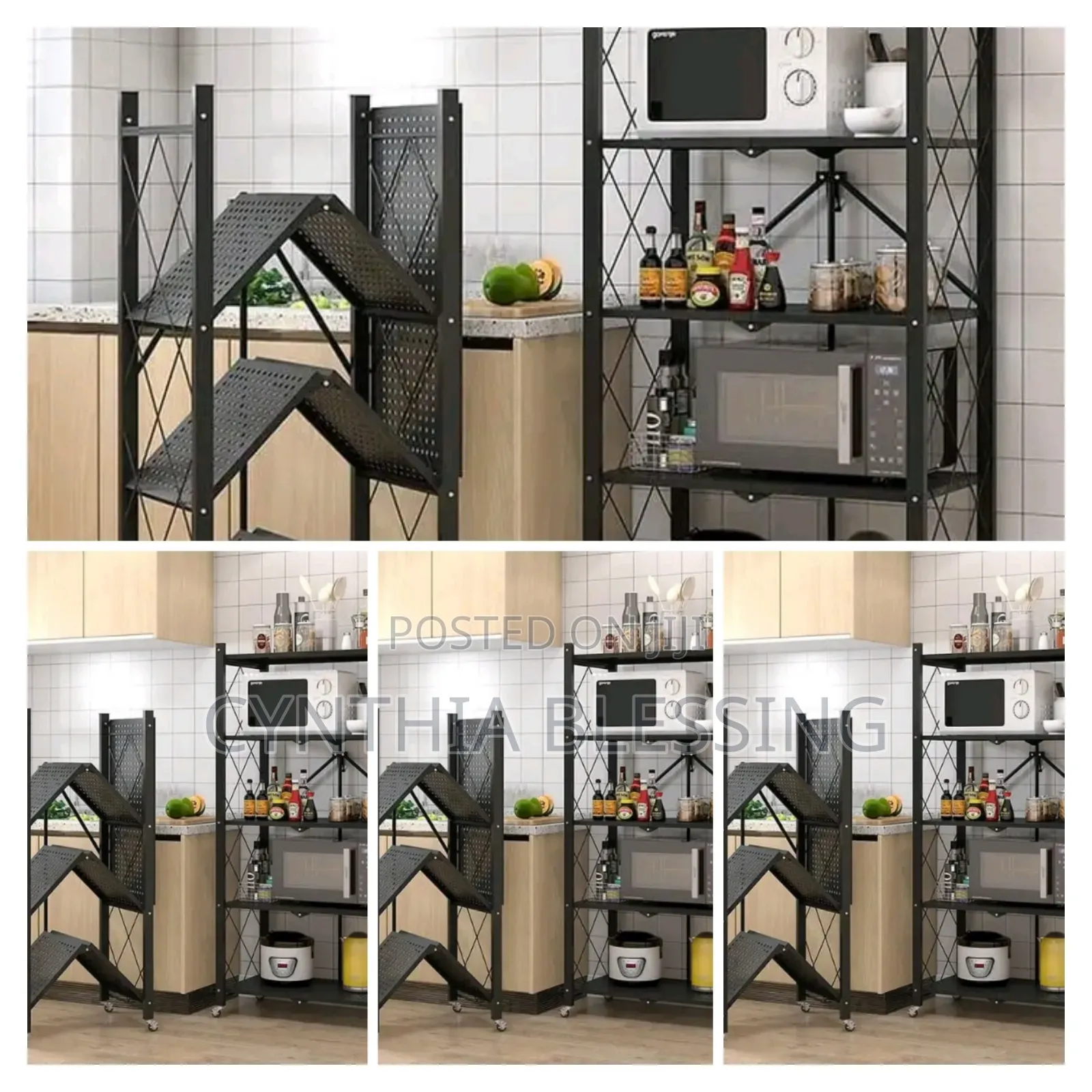 Spacious Foldable Kitchen Rack With Wheels