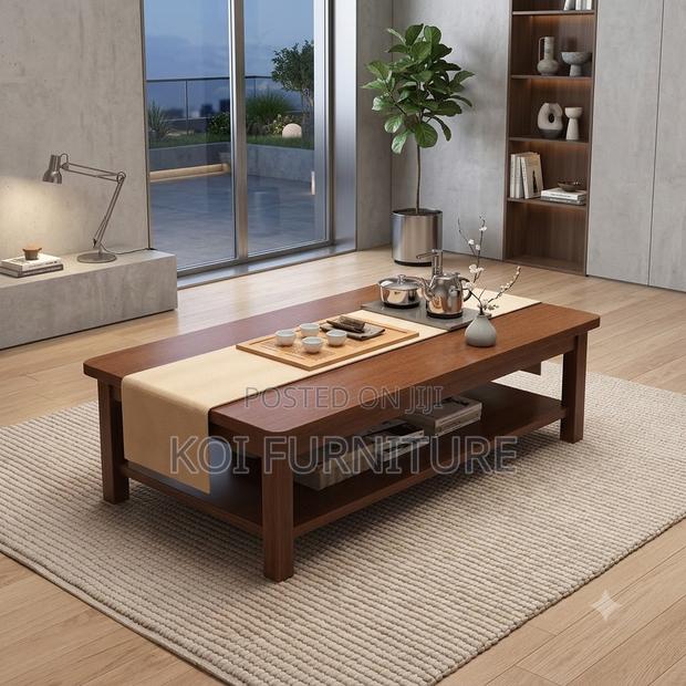 Coffee Table; Executive Detailed Mahogany Finish Coffee Table - thumbnail 2