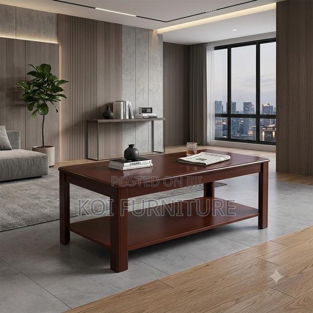 Coffee Table; Executive Detailed Mahogany Finish Coffee Table - thumbnail 3