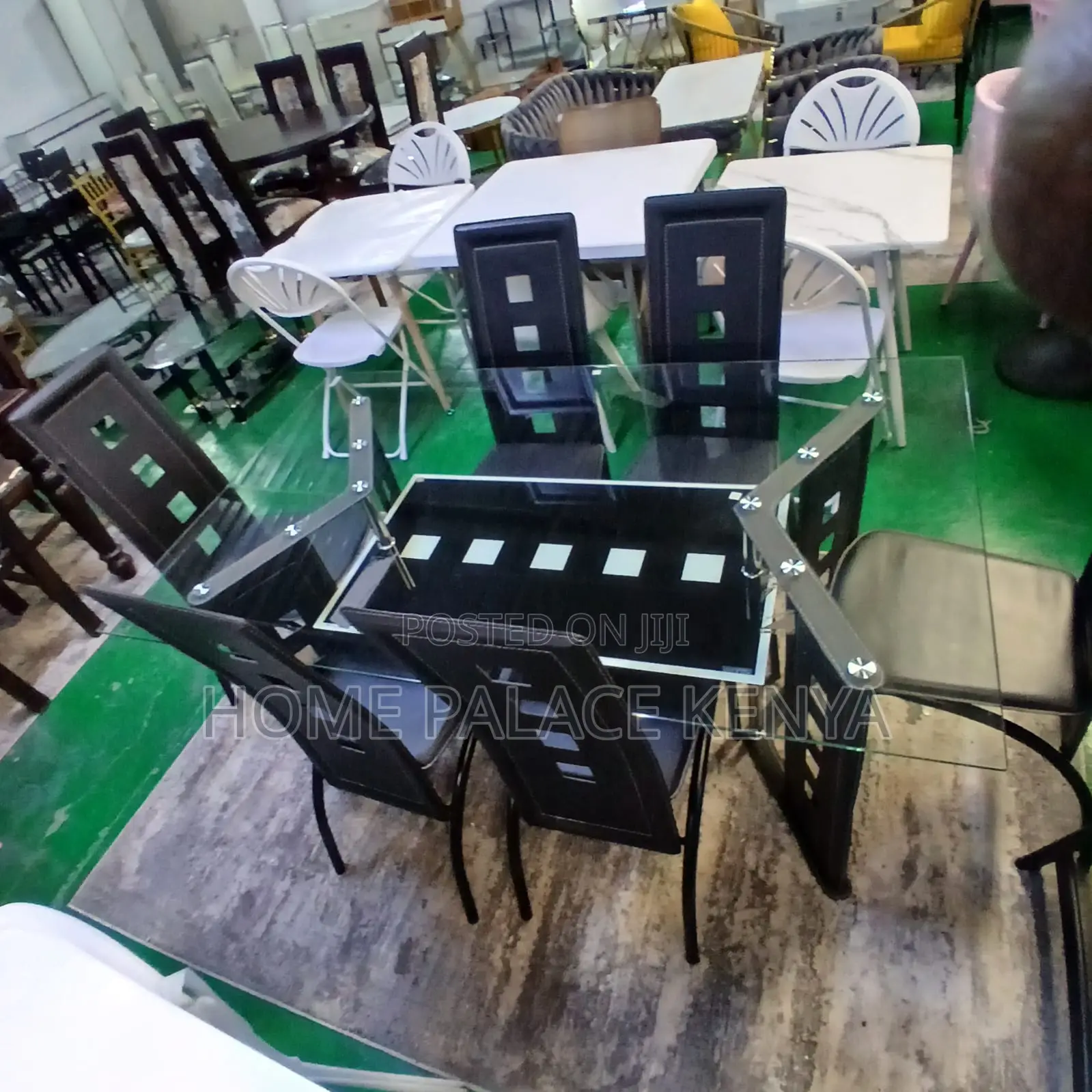 Dining Set: 6 Seater Ventilated Leather Backrest Dining Set