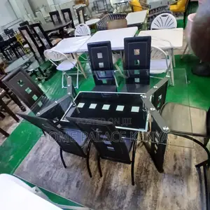 Dining Set: 6 Seater Ventilated Leather Backrest Dining Set