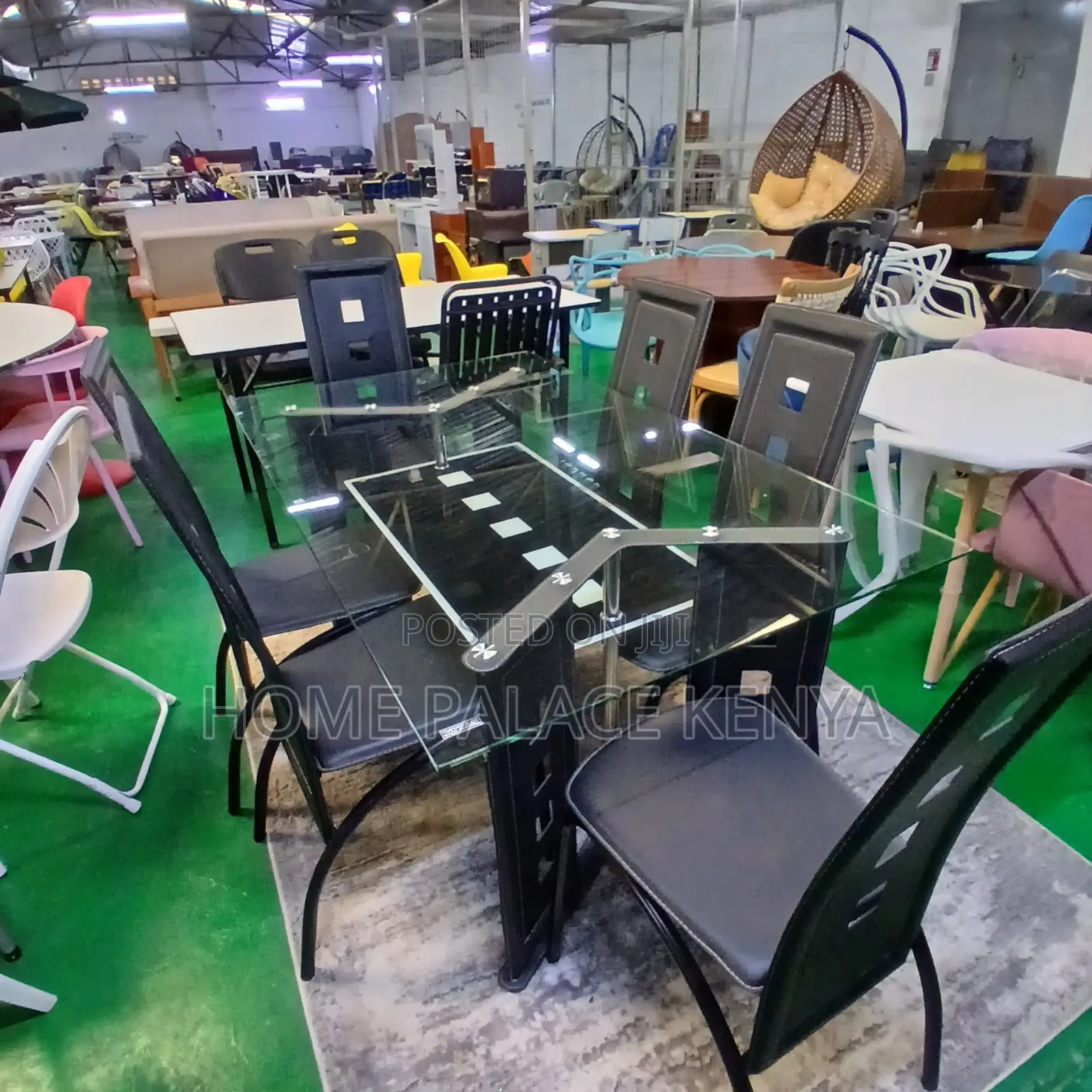 Dining Set: 6 Seater Ventilated Leather Backrest Dining Set
