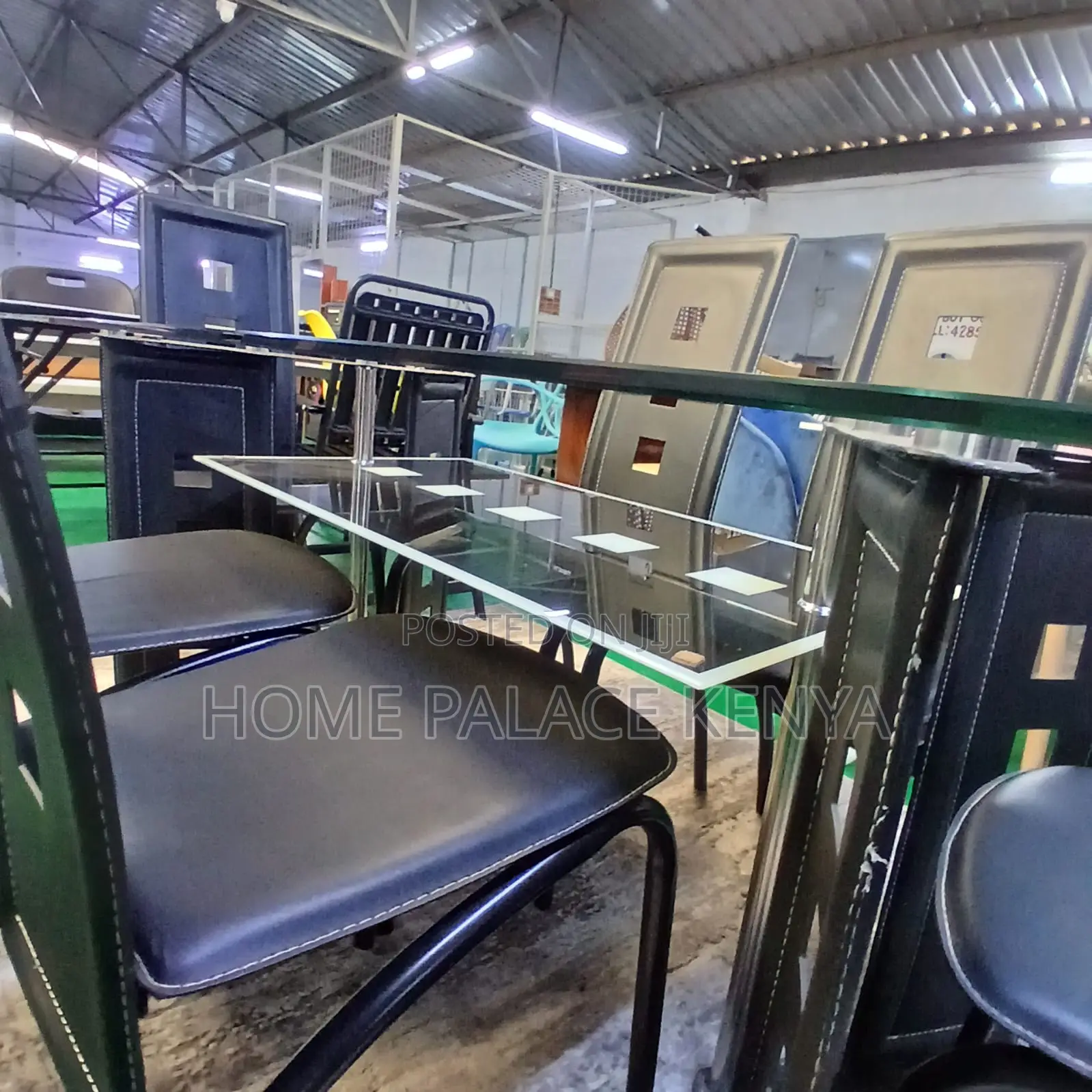Dining Set: 6 Seater Ventilated Leather Backrest Dining Set