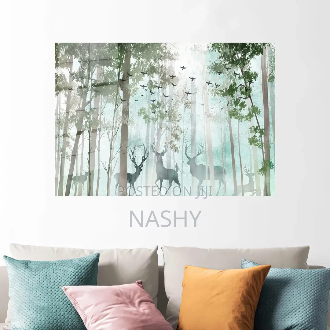 A Large, Horizontal Canvas Print Featuring a Forest Landscape