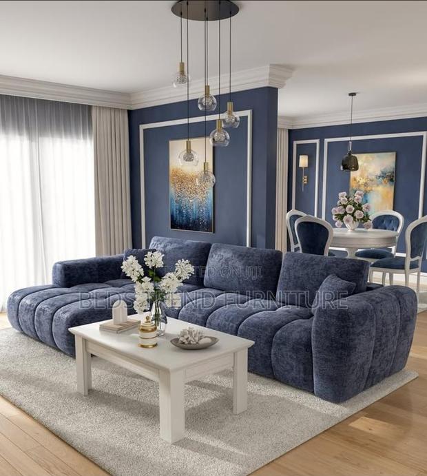 6 Seater L Seat Bubble Design – Navy Blue With Cushions - thumbnail 2