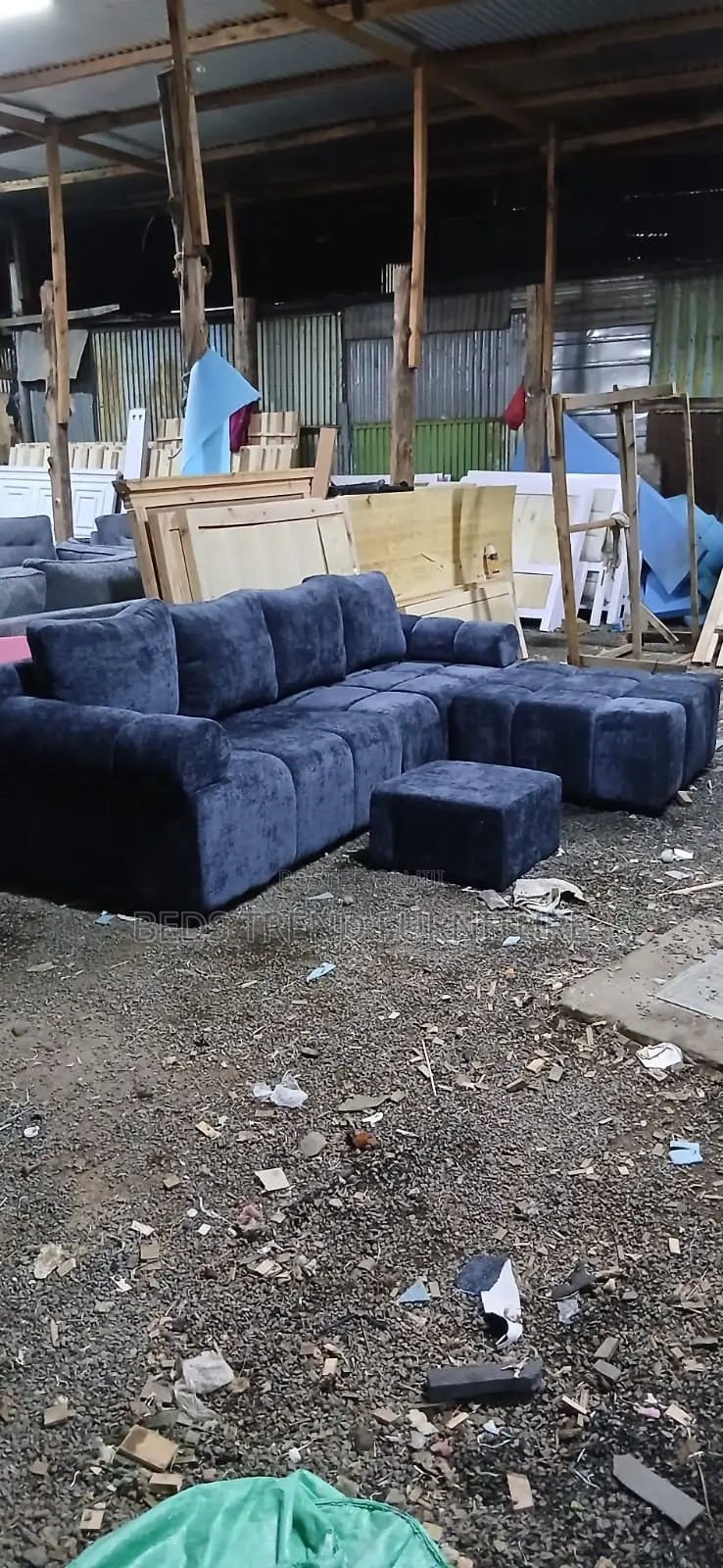 6 Seater Blue L Seat Bubble Sofa – With Pillows