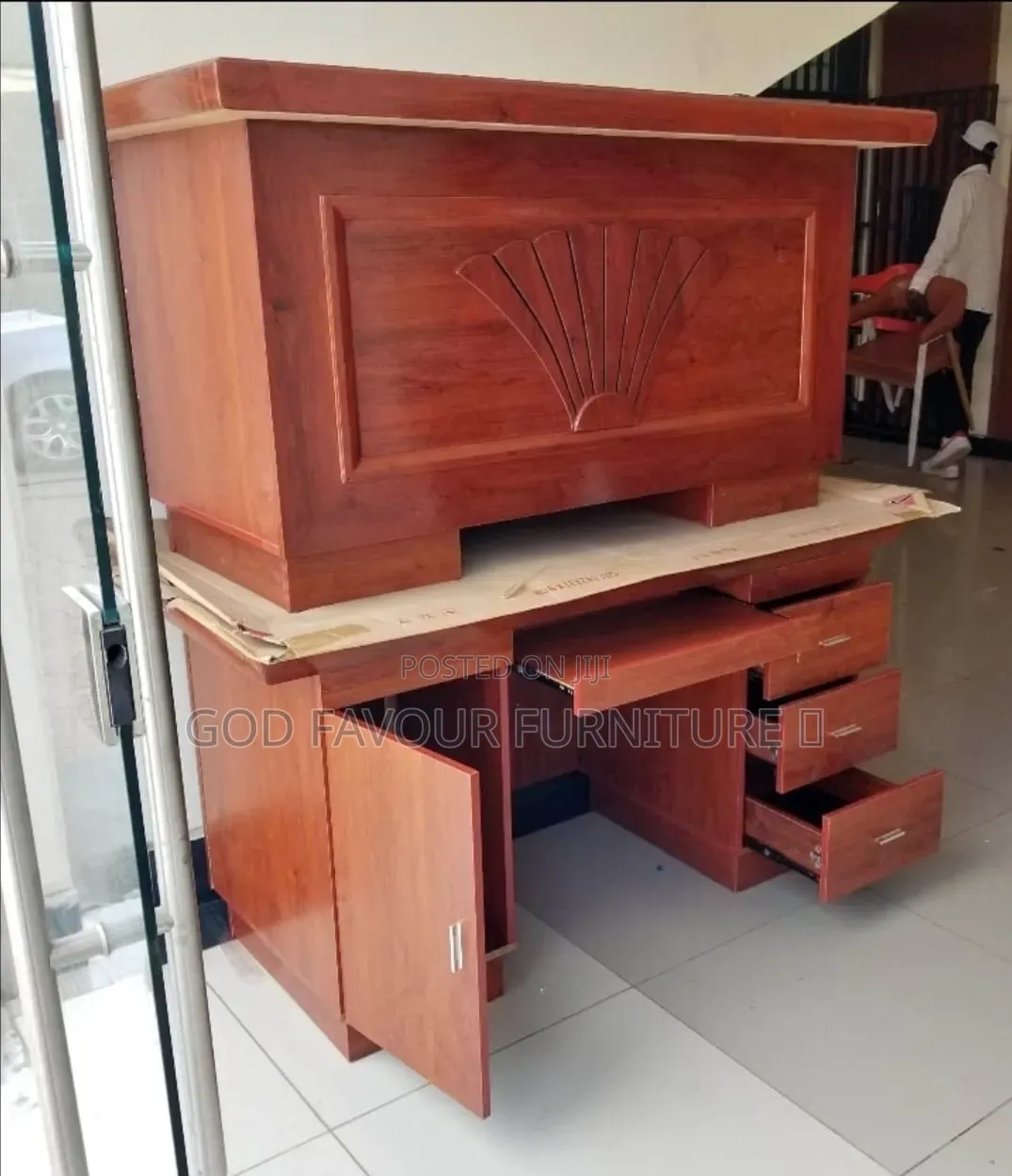 Mahogany Executive Office Desk Hutch With Drawers and Cabinets LJK