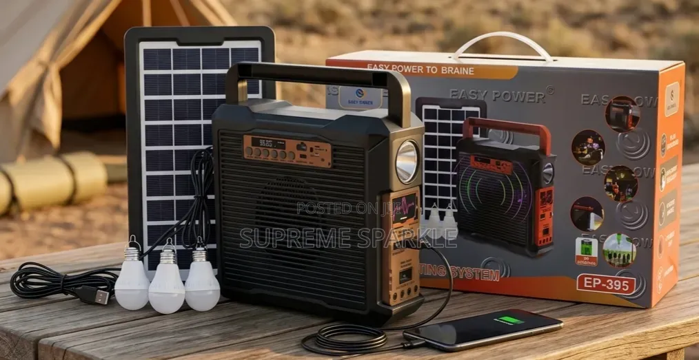 Ep-395 Rechargeable Solar Lighting.(3 Bulbs,Speaker, Flashlight,Usb.)