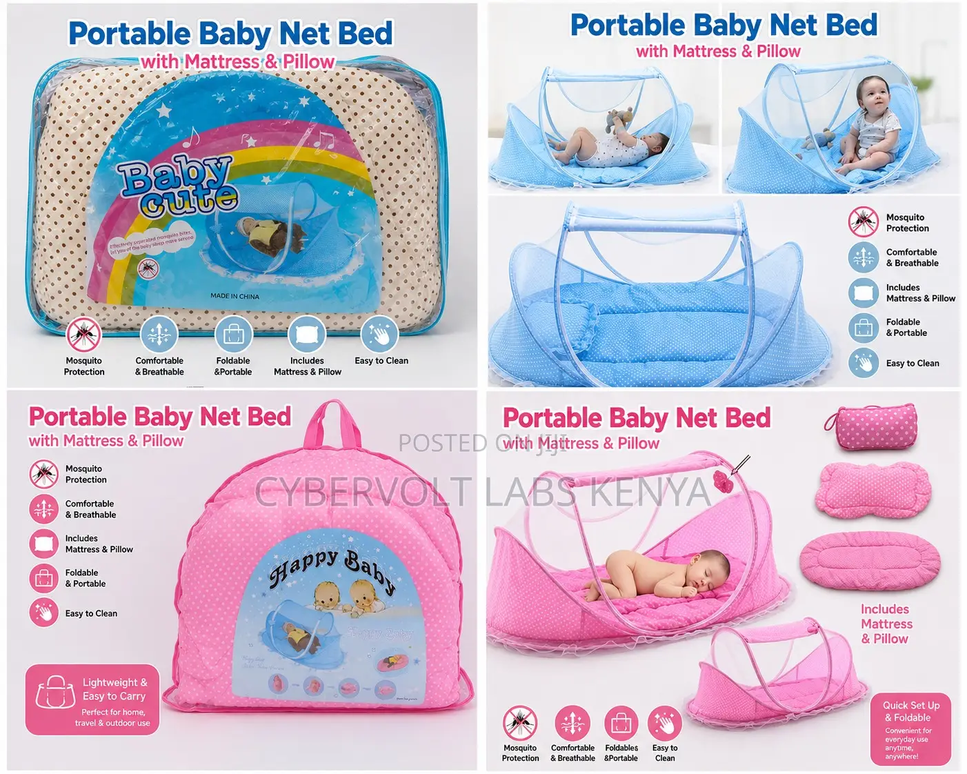 Portable Baby Net Bed With Mattress Pillow