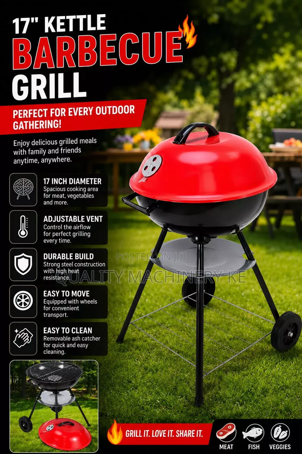 Reliable 17" Movable Barbecue Grill