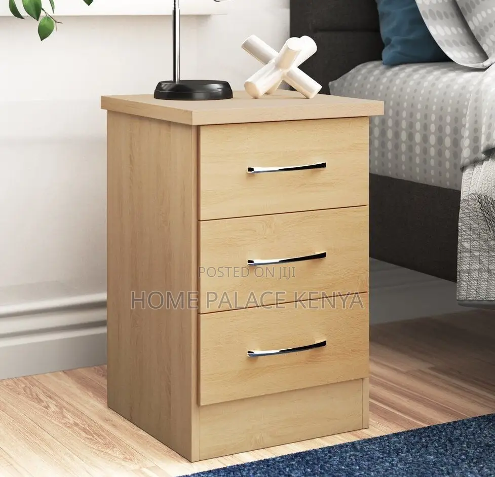 Nightstand: Wooden Triple Drawer Bedroom Storage