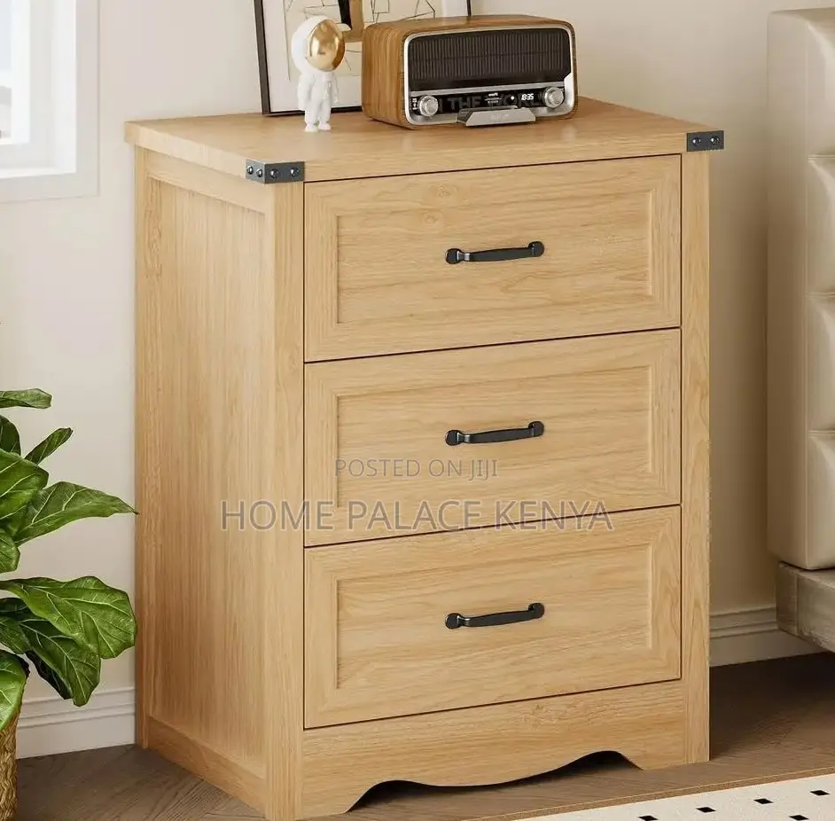 Nightstand: Wooden Triple Drawer Bedroom Storage