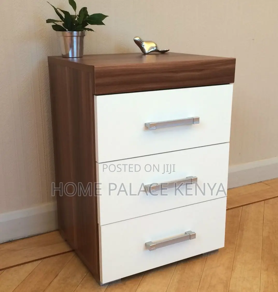 Nightstand: Wooden Triple Drawer Bedroom Storage