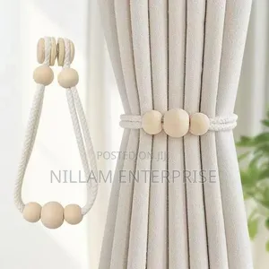 Magnetic Curtain Tie Backs With Wooden Beads 2pc