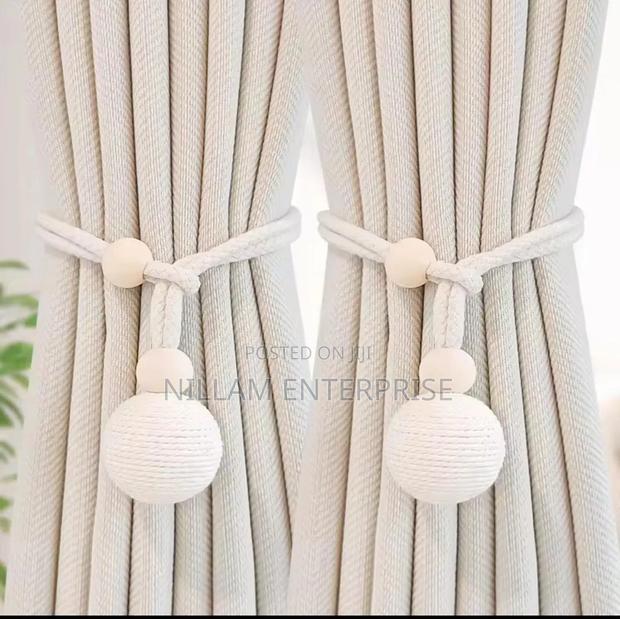 Curtain Tieback With Natural Wood Bead Knotted Ball (Pair)