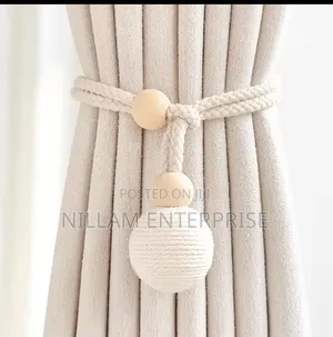 Curtain Tieback With Natural Wood Bead Knotted Ball (Pair)