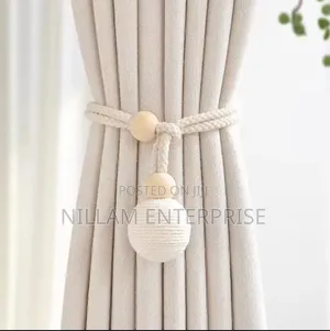 Curtain Tieback With Natural Wood Bead Knotted Ball (Pair)
