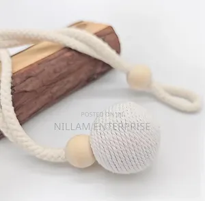 Curtain Tieback With Natural Wood Bead Knotted Ball (Pair)