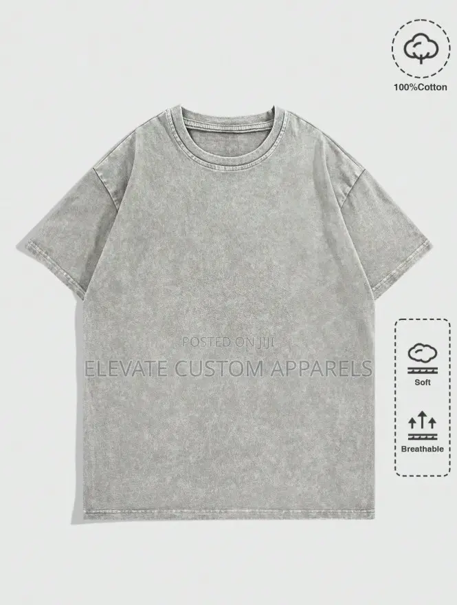 Acid Washed Casual Unisex Round Neck Short Sleeve T-Shirt