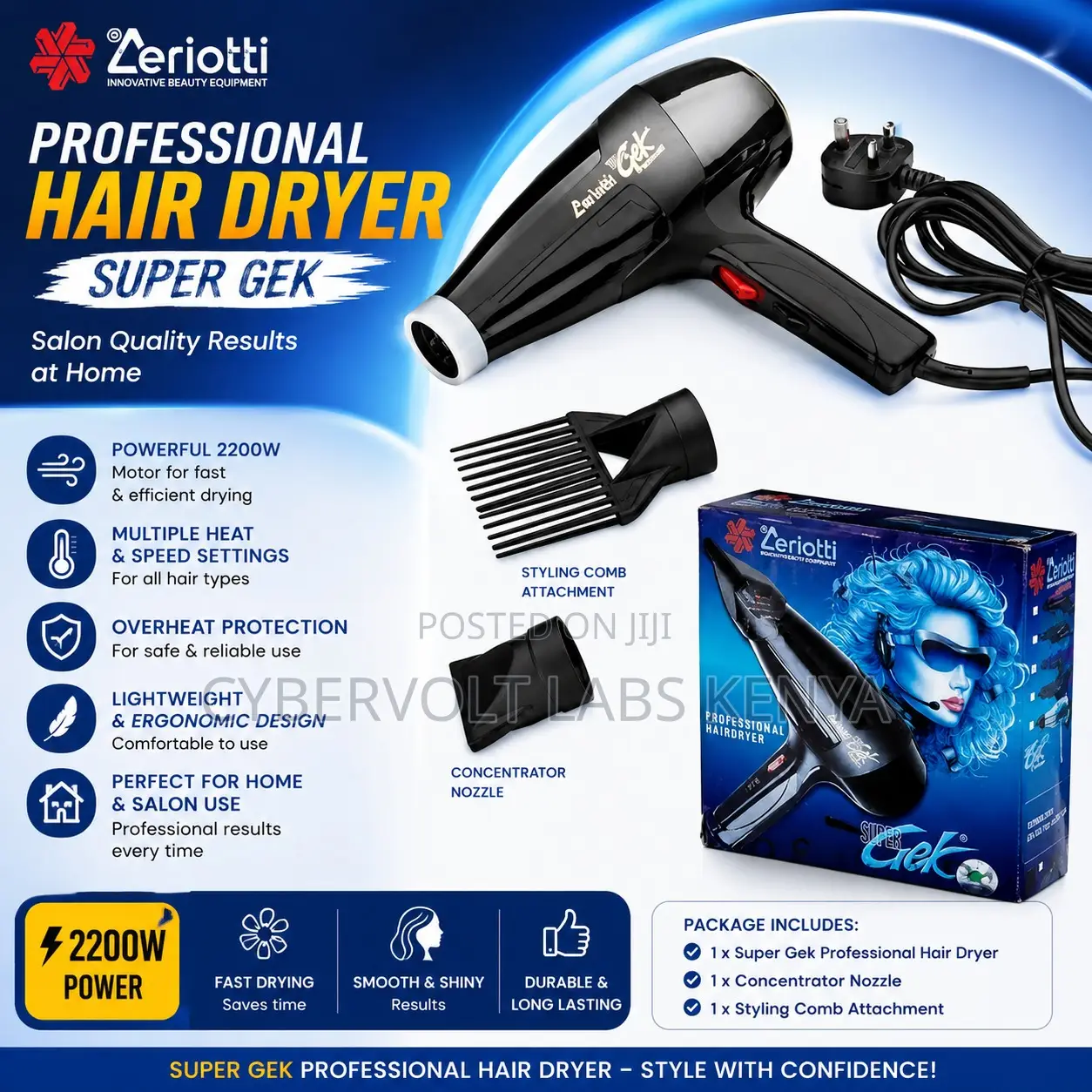 Hair Dryer – 2200w Fast Drying Hair Dryer With Concentrator Nozzle