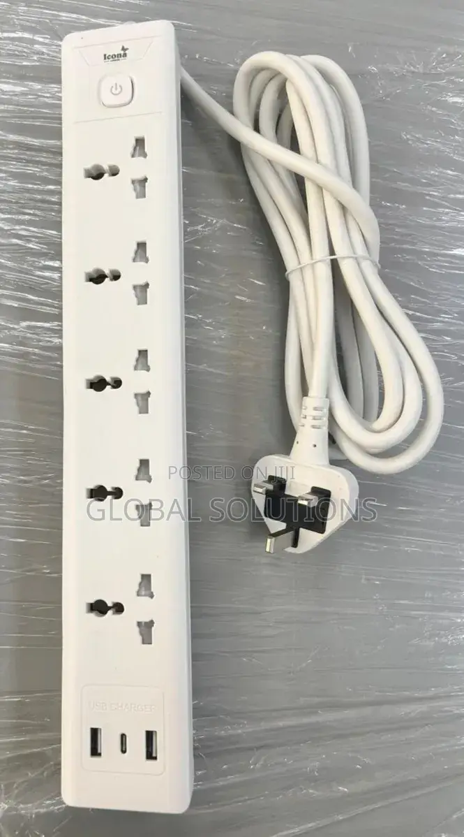 Icona London 3-Way Universal Extension Power Strip in White