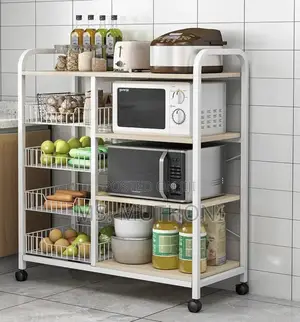 4-Tier Versatile Storage Rack Ft Metal Frame and Movable Wheels
