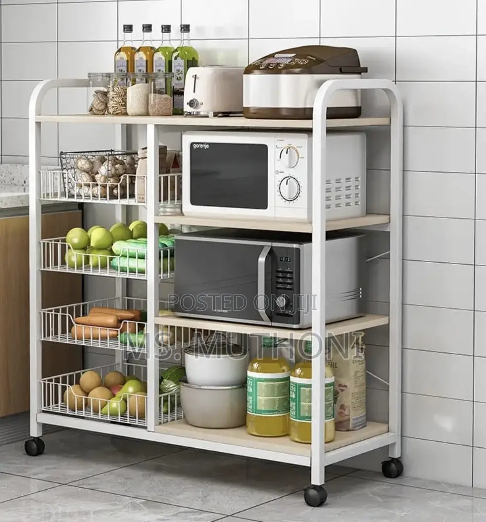 4-Tier Versatile Storage Rack Ft Metal Frame and Movable Wheels