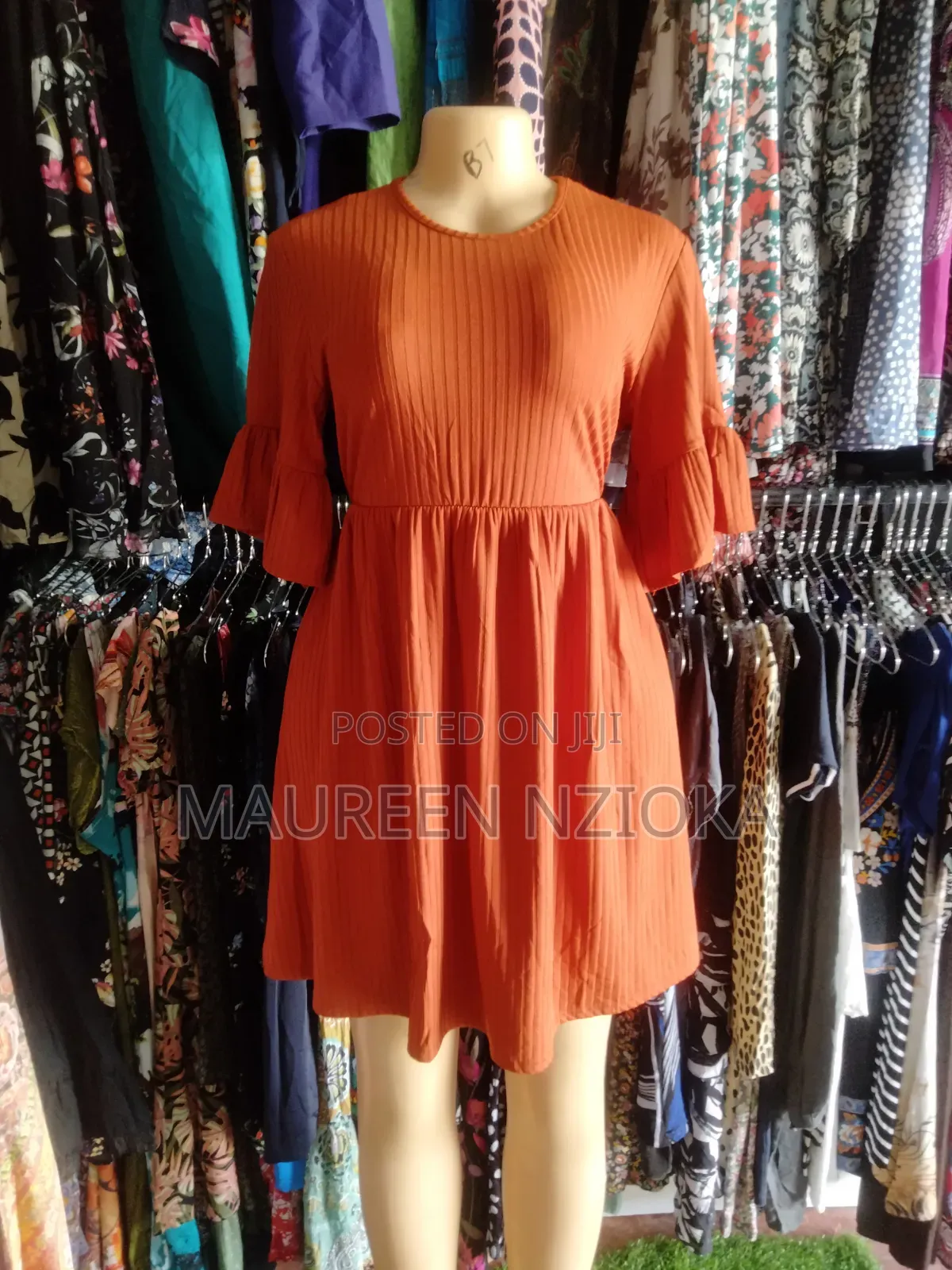 Boohoo Rust-Orange Ribbed Dress