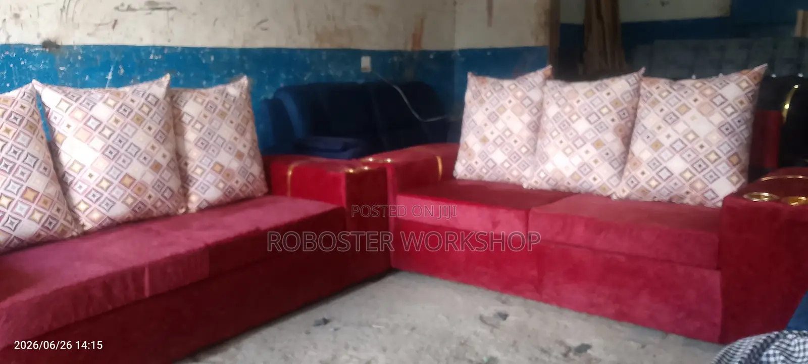 Maroon L-Shaped 6 Seater Sofa