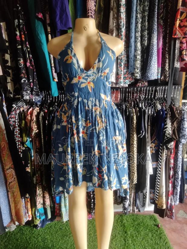 Blue Floral Halter V-neck Fit And Flare Dress