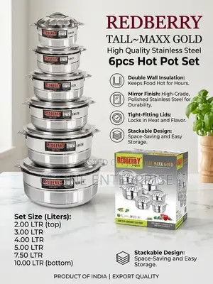 Redberry Premium Range of Stainless Steel Insulated Hotpot