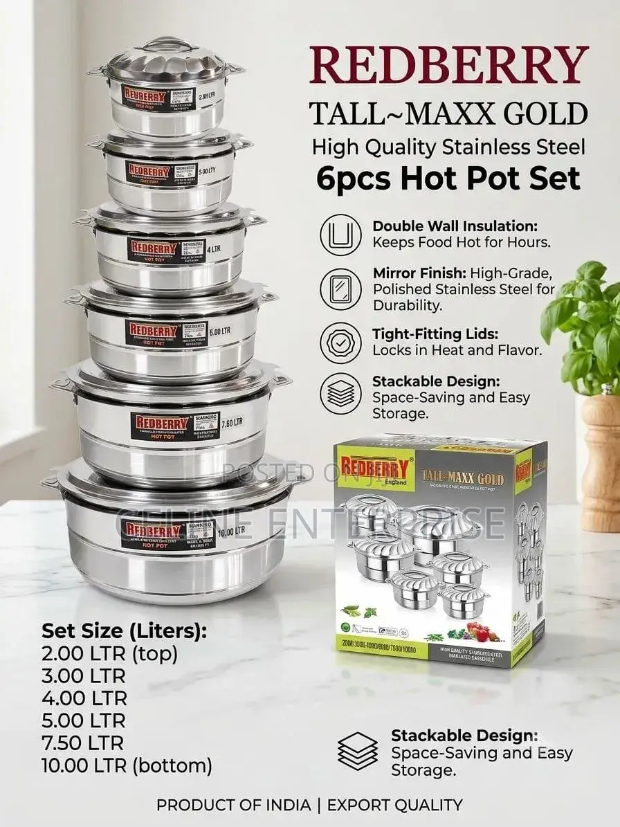 Redberry Premium Range of Stainless Steel Insulated Hotpot