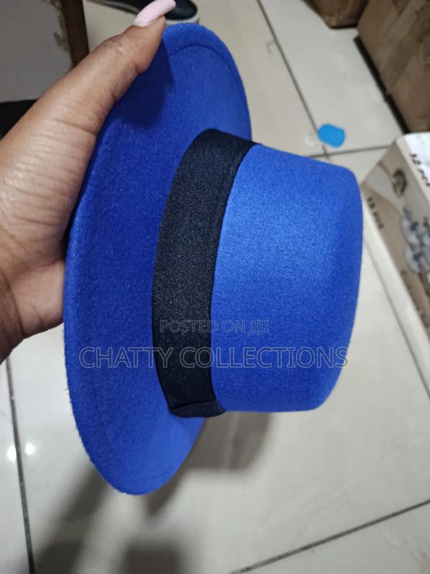 Royal Blue Flat Top Unisex Fedora Hats - thumbnail 2