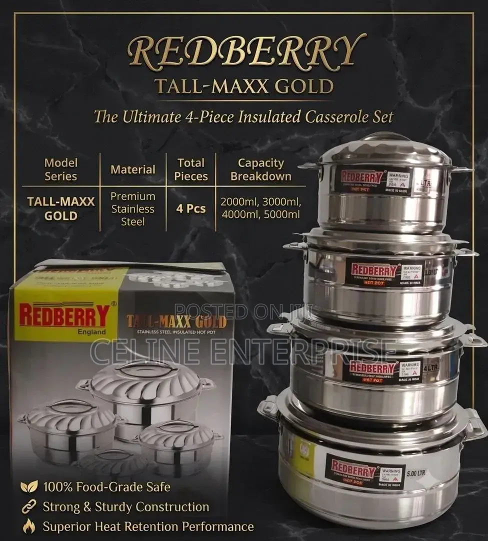 Redberry Premium Range of Stainless Steel Insulated Hotpot